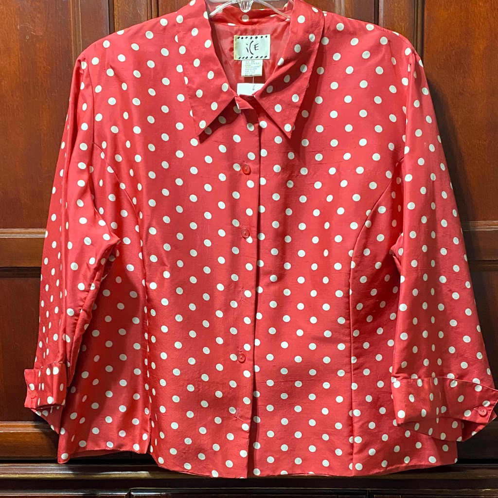 Ice Vintage Silk Pink Polka Dot Plus Size 3x Shirt Top